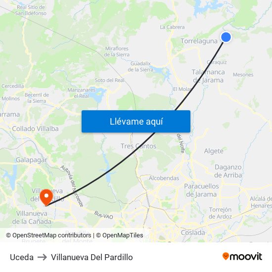 Uceda to Villanueva Del Pardillo map