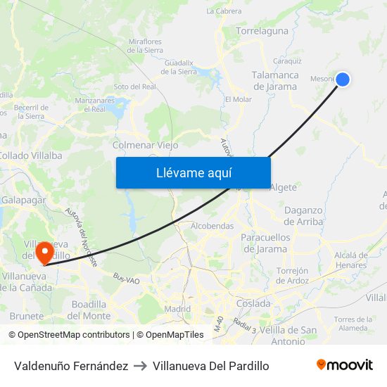 Valdenuño Fernández to Villanueva Del Pardillo map