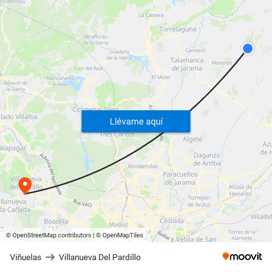 Viñuelas to Villanueva Del Pardillo map
