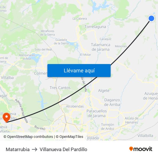 Matarrubia to Villanueva Del Pardillo map
