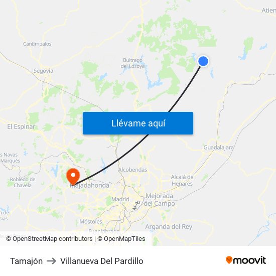 Tamajón to Villanueva Del Pardillo map
