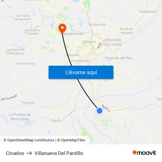 Ciruelos to Villanueva Del Pardillo map