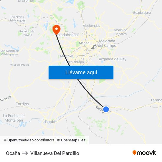 Ocaña to Villanueva Del Pardillo map