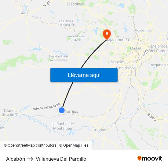 Alcabón to Villanueva Del Pardillo map
