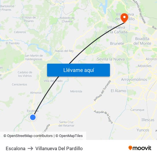 Escalona to Villanueva Del Pardillo map