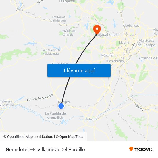 Gerindote to Villanueva Del Pardillo map