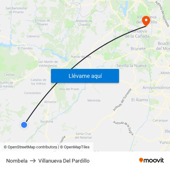 Nombela to Villanueva Del Pardillo map