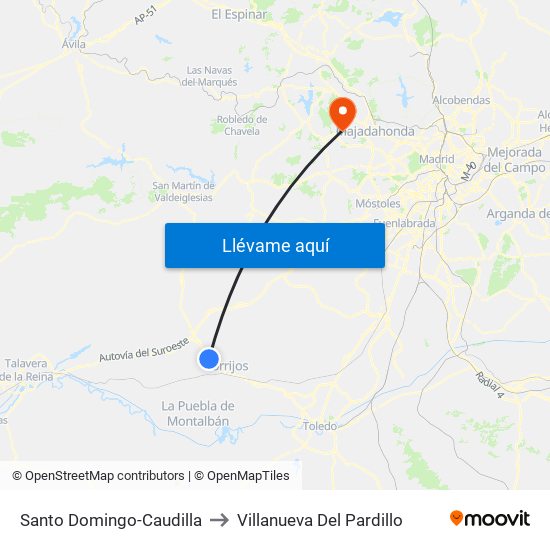 Santo Domingo-Caudilla to Villanueva Del Pardillo map