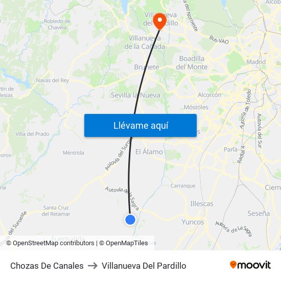 Chozas De Canales to Villanueva Del Pardillo map