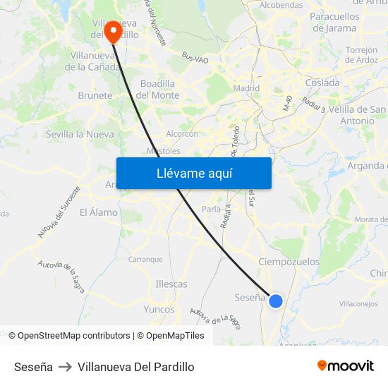Seseña to Villanueva Del Pardillo map