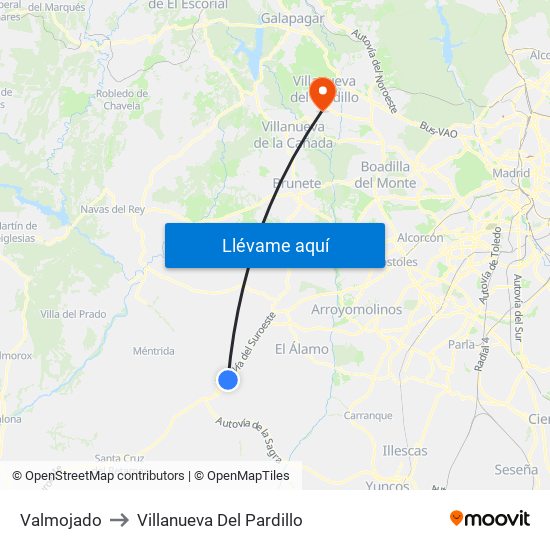 Valmojado to Villanueva Del Pardillo map