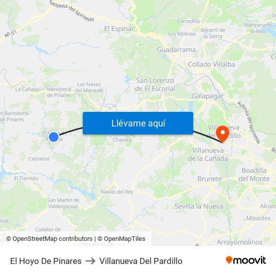 El Hoyo De Pinares to Villanueva Del Pardillo map