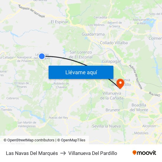 Las Navas Del Marqués to Villanueva Del Pardillo map