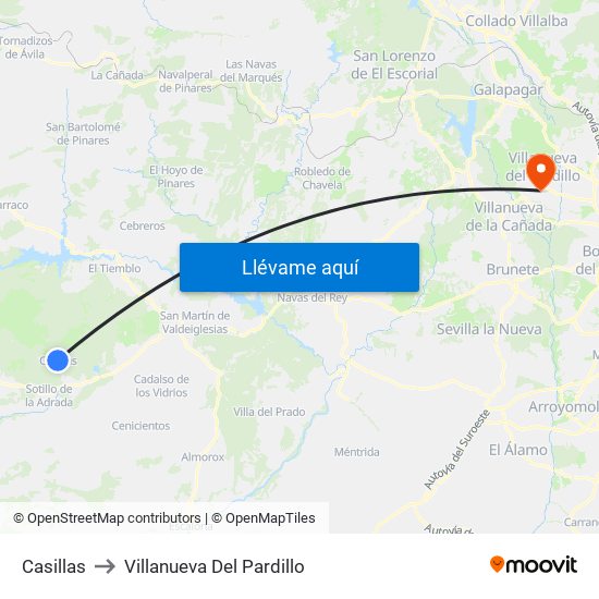 Casillas to Villanueva Del Pardillo map