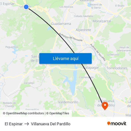 El Espinar to Villanueva Del Pardillo map