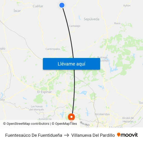 Fuentesaúco De Fuentidueña to Villanueva Del Pardillo map