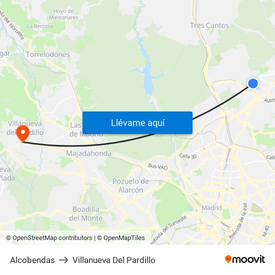 Alcobendas to Villanueva Del Pardillo map