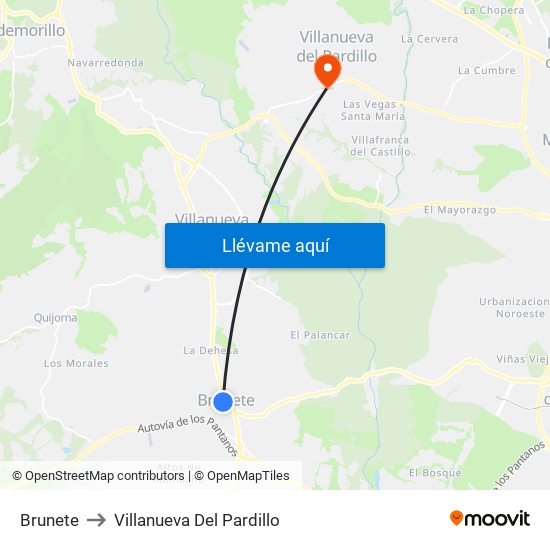 Brunete to Villanueva Del Pardillo map