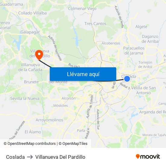 Coslada to Villanueva Del Pardillo map