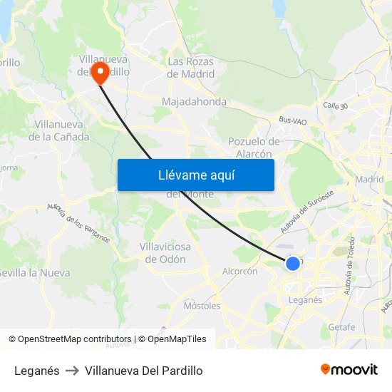 Leganés to Villanueva Del Pardillo map