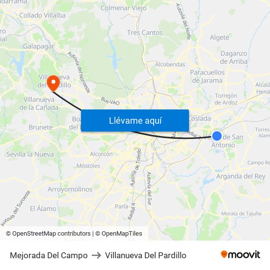 Mejorada Del Campo to Villanueva Del Pardillo map