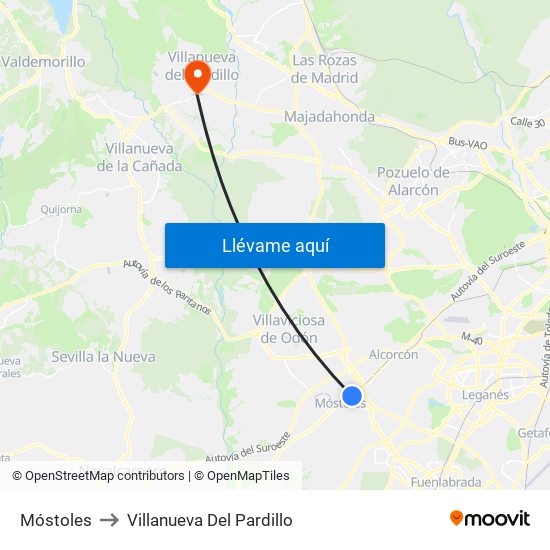 Móstoles to Villanueva Del Pardillo map