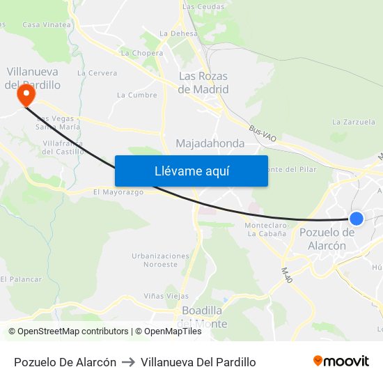 Pozuelo De Alarcón to Villanueva Del Pardillo map