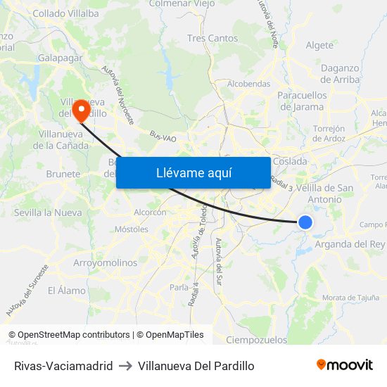 Rivas-Vaciamadrid to Villanueva Del Pardillo map