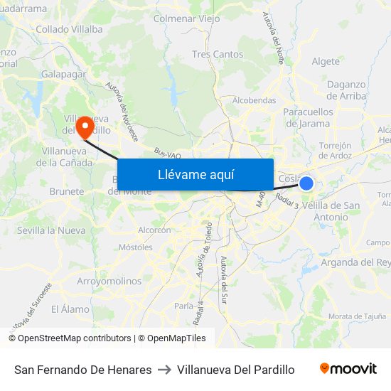 San Fernando De Henares to Villanueva Del Pardillo map