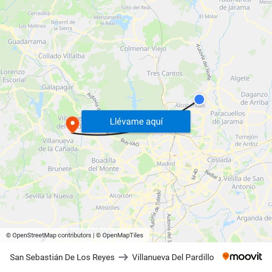 San Sebastián De Los Reyes to Villanueva Del Pardillo map