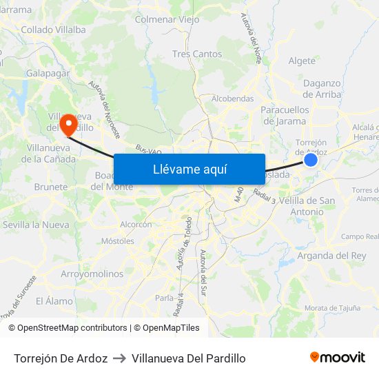 Torrejón De Ardoz to Villanueva Del Pardillo map