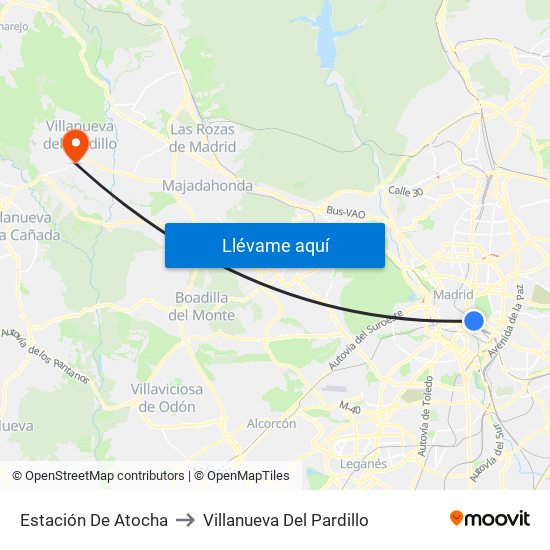 Estación De Atocha to Villanueva Del Pardillo map