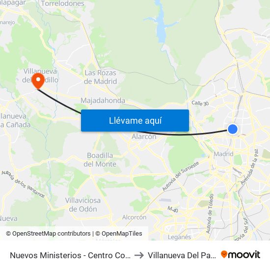 Nuevos Ministerios - Centro Comercial to Villanueva Del Pardillo map