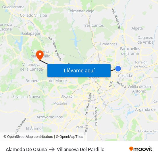 Alameda De Osuna to Villanueva Del Pardillo map