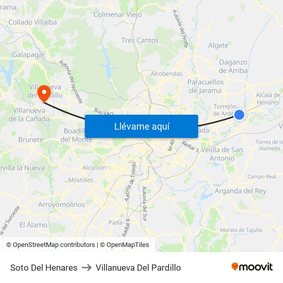 Soto Del Henares to Villanueva Del Pardillo map