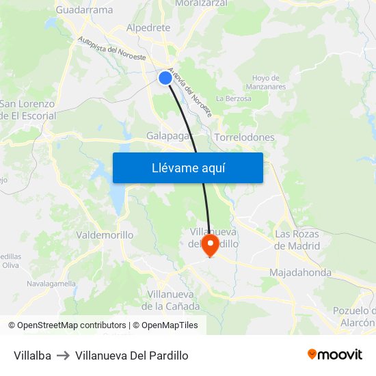 Villalba to Villanueva Del Pardillo map