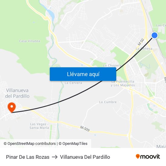 Pinar De Las Rozas to Villanueva Del Pardillo map