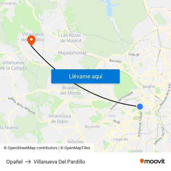 Opañel to Villanueva Del Pardillo map