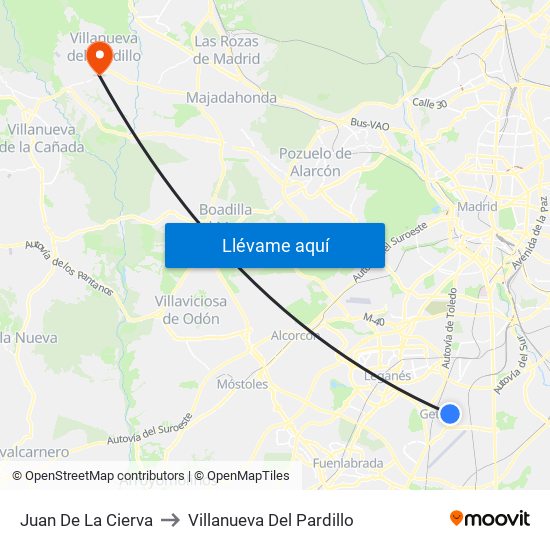 Juan De La Cierva to Villanueva Del Pardillo map