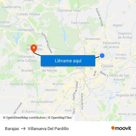 Barajas to Villanueva Del Pardillo map