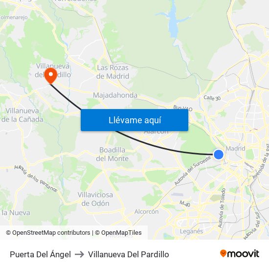 Puerta Del Ángel to Villanueva Del Pardillo map