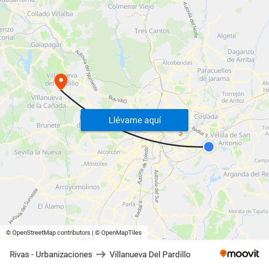 Rivas - Urbanizaciones to Villanueva Del Pardillo map