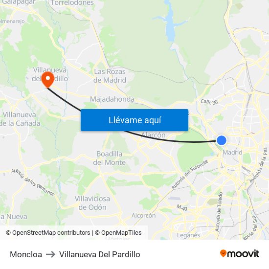 Moncloa to Villanueva Del Pardillo map