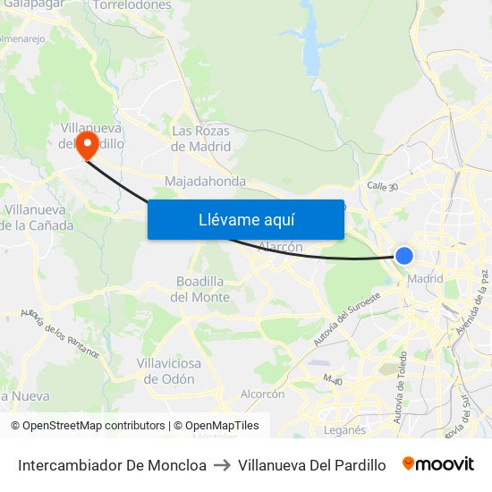 Intercambiador De Moncloa to Villanueva Del Pardillo map