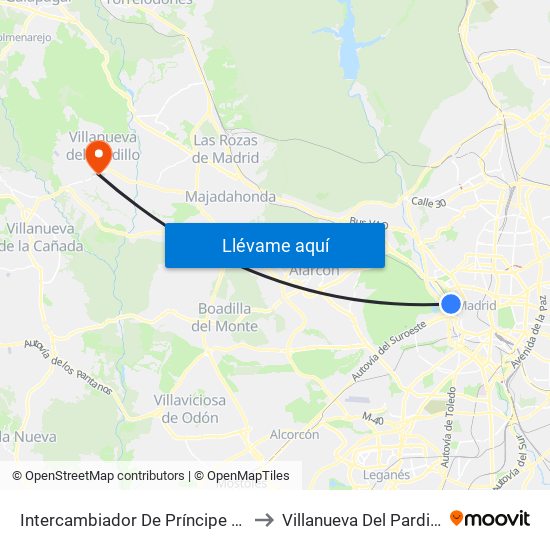 Intercambiador De Príncipe Pío to Villanueva Del Pardillo map