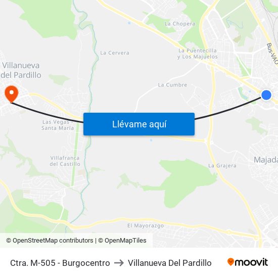 Ctra. M-505 - Burgocentro to Villanueva Del Pardillo map