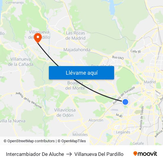 Intercambiador De Aluche to Villanueva Del Pardillo map