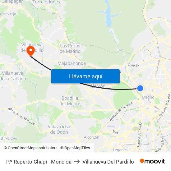 P.º Ruperto Chapí - Moncloa to Villanueva Del Pardillo map