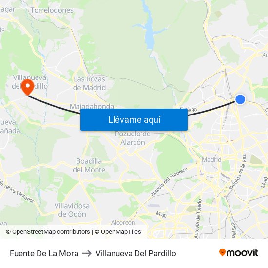 Fuente De La Mora to Villanueva Del Pardillo map
