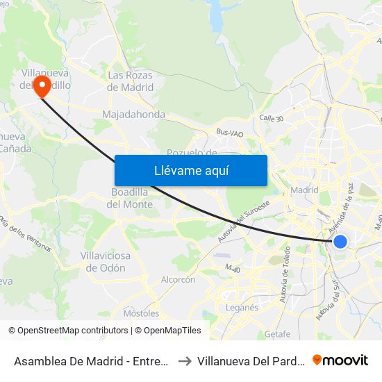 Asamblea De Madrid - Entrevías to Villanueva Del Pardillo map
